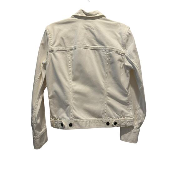 EUC Eddie Bauer White Denim Jacket Size M ClassicLayering Minimalist Y2KStyle - Picture 2 of 5